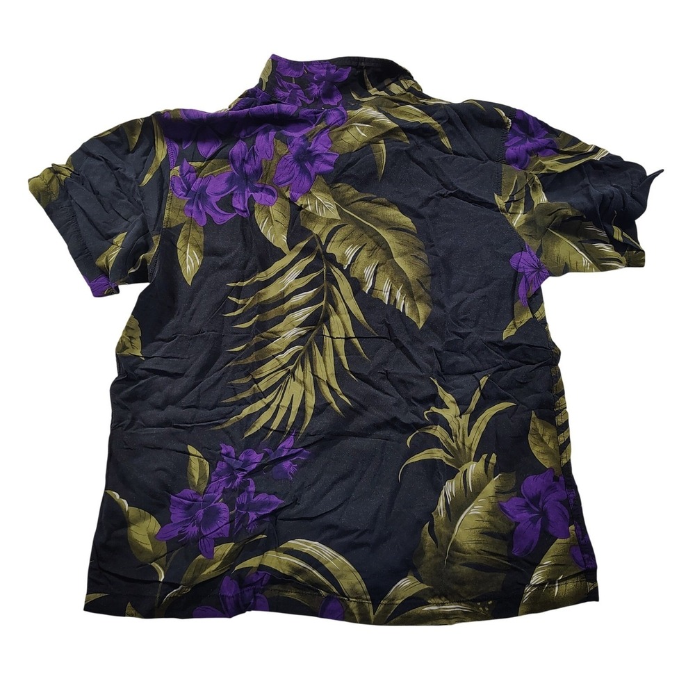 Favant Hawaii Women XL Purple Floral Palm Leaf Rayon Short Sleeve Aloha Shirt - Picture 2 of 7